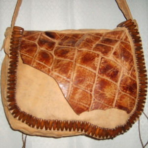 Leather Shoulder Bag Handcrafted Tan Distressed
